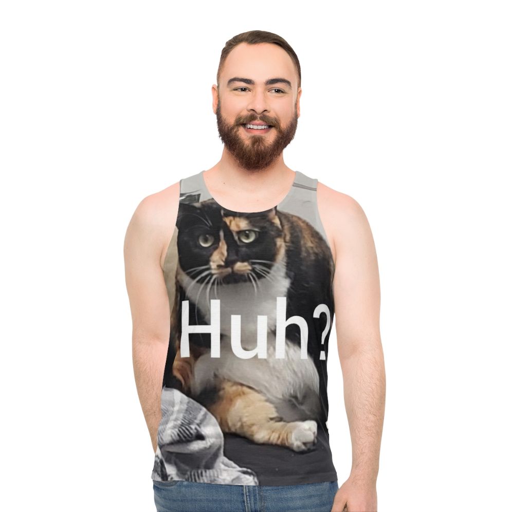 Unisex funny cat "Huh" tank top
