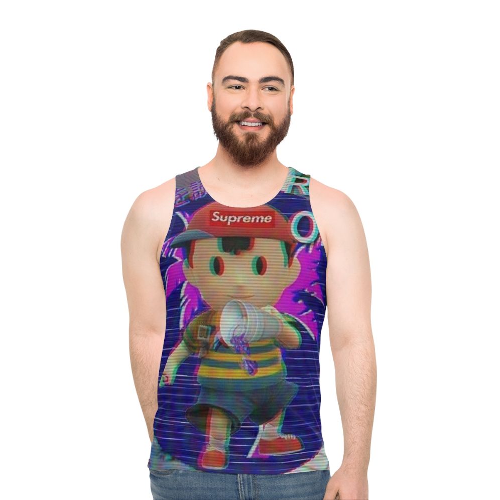 Unisex gaming tank top with retro Earthbound Ness design