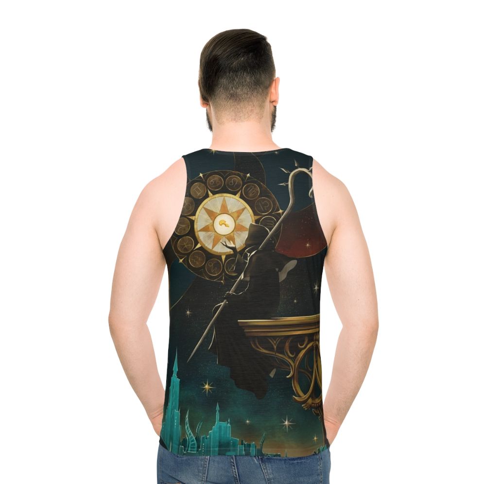 Unisex tank top with zodiac and sun design