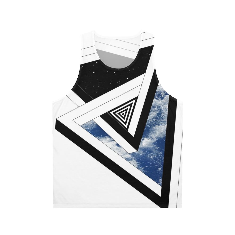 Unisex geometric space and ocean waves tank top