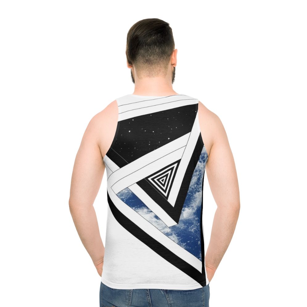 Unisex geometric space and ocean waves tank top