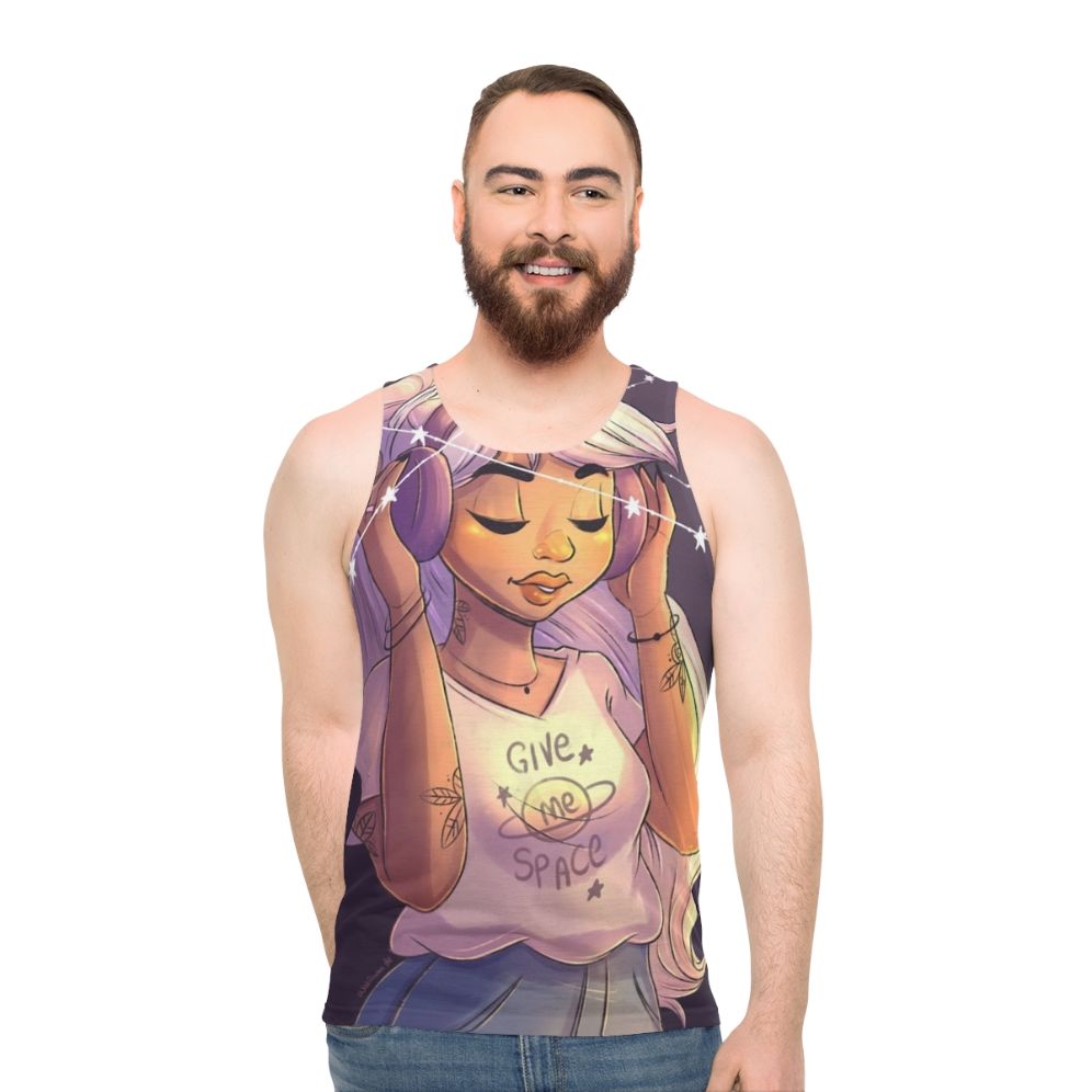 Unisex tank top with galaxy and astronaut design