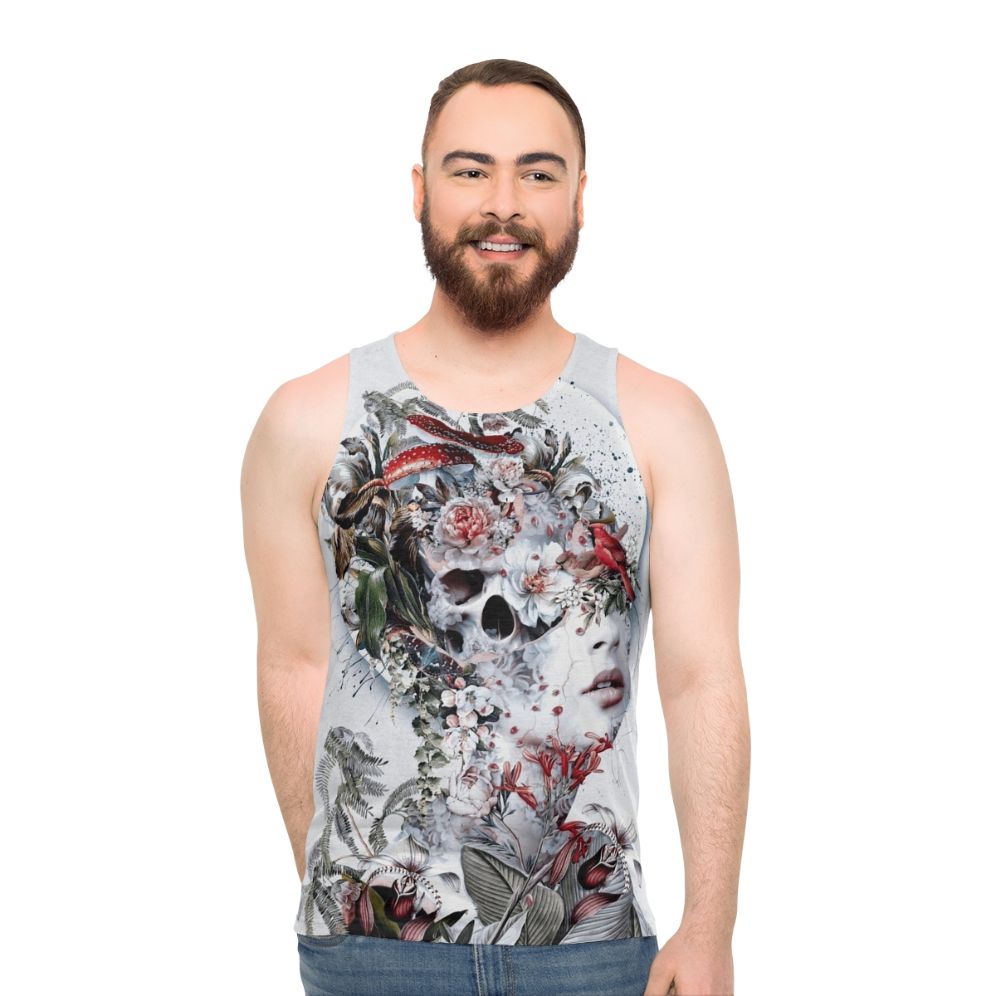 Unisex gothic surreal floral skull fantasy tank top