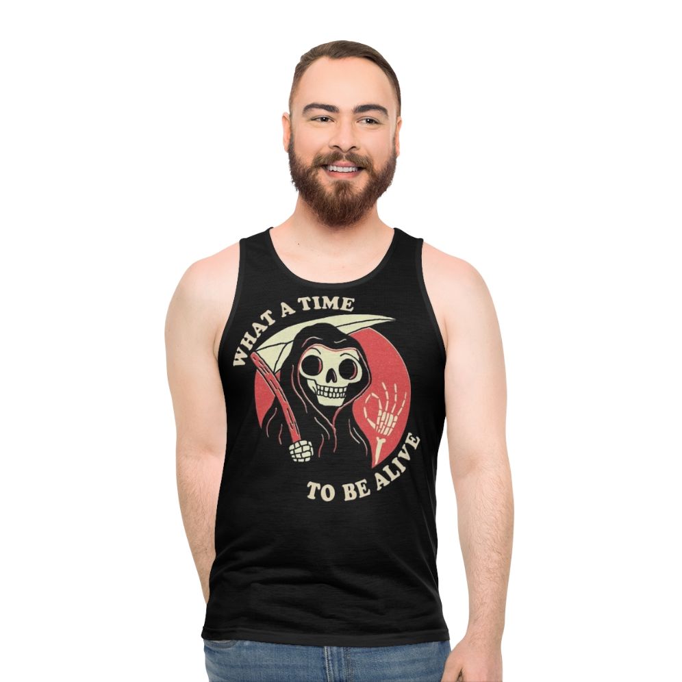 Unisex "What A Time To Be Alive" Grim Reaper Retro Tank Top
