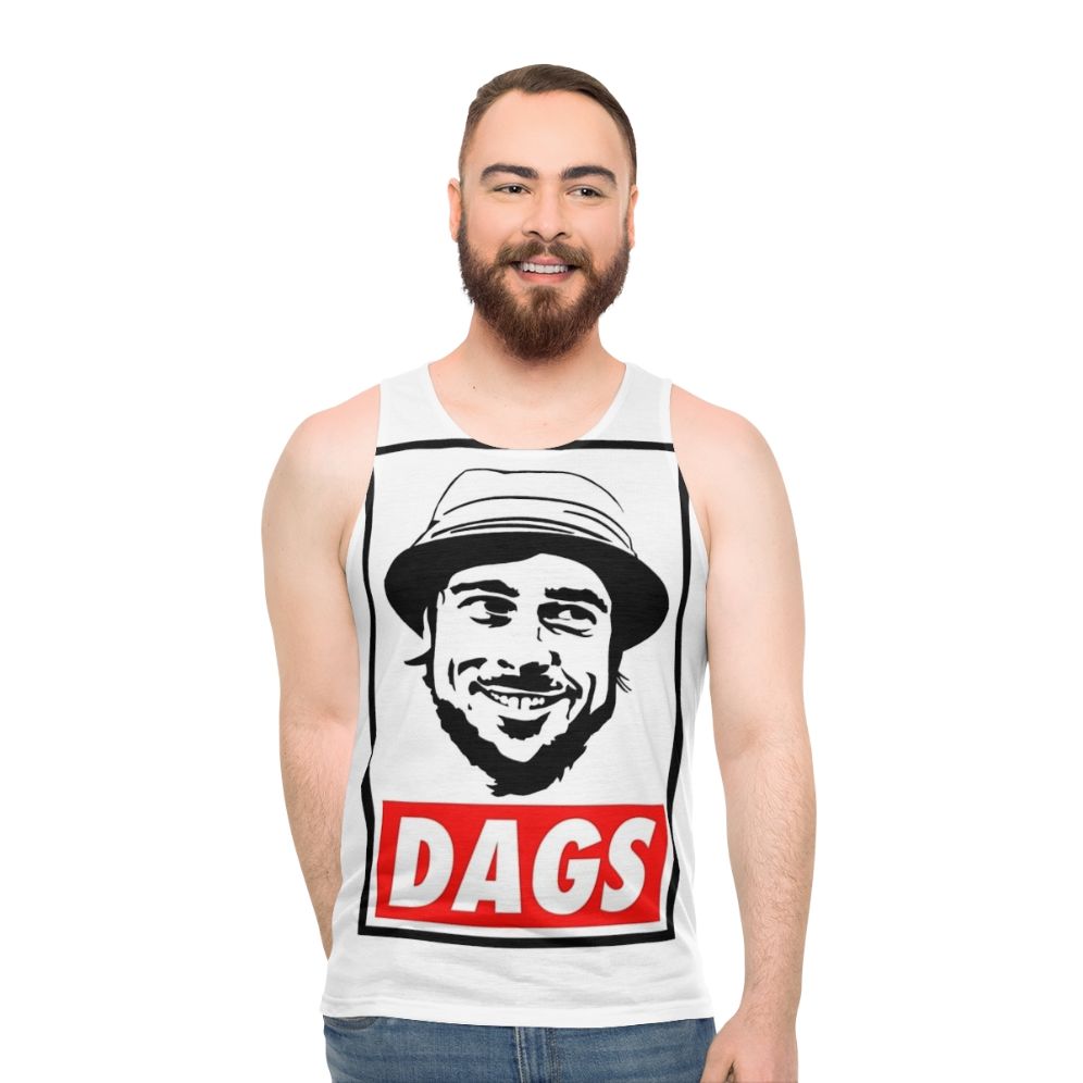 Unisex gypsy-style graphic tank top for dog lovers