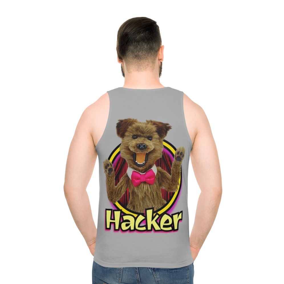 Unisex hacker t-shirt from Hacker Time featuring colorful retro puppet design