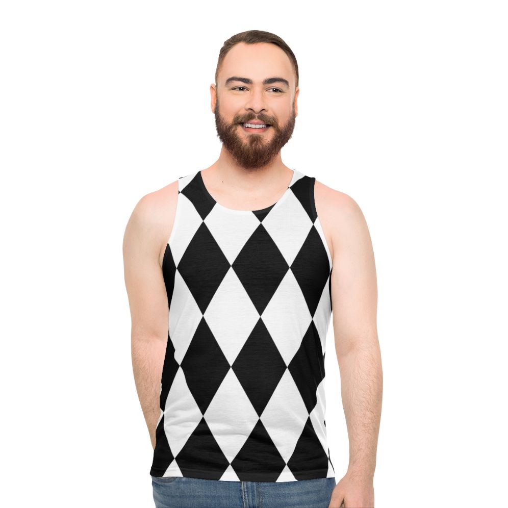 Unisex tank top with harlequin diamond pattern