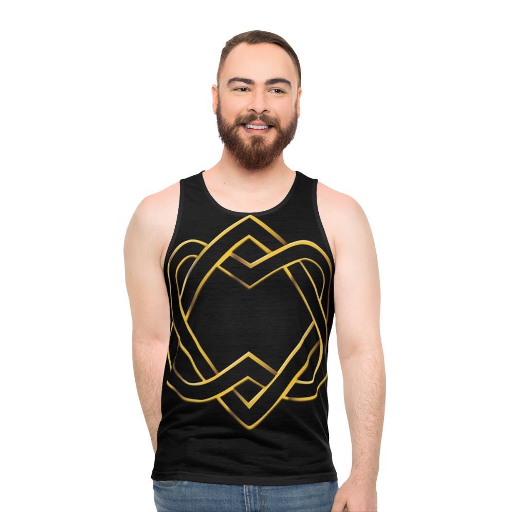 Unisex tank top with heart design and celtic knot art