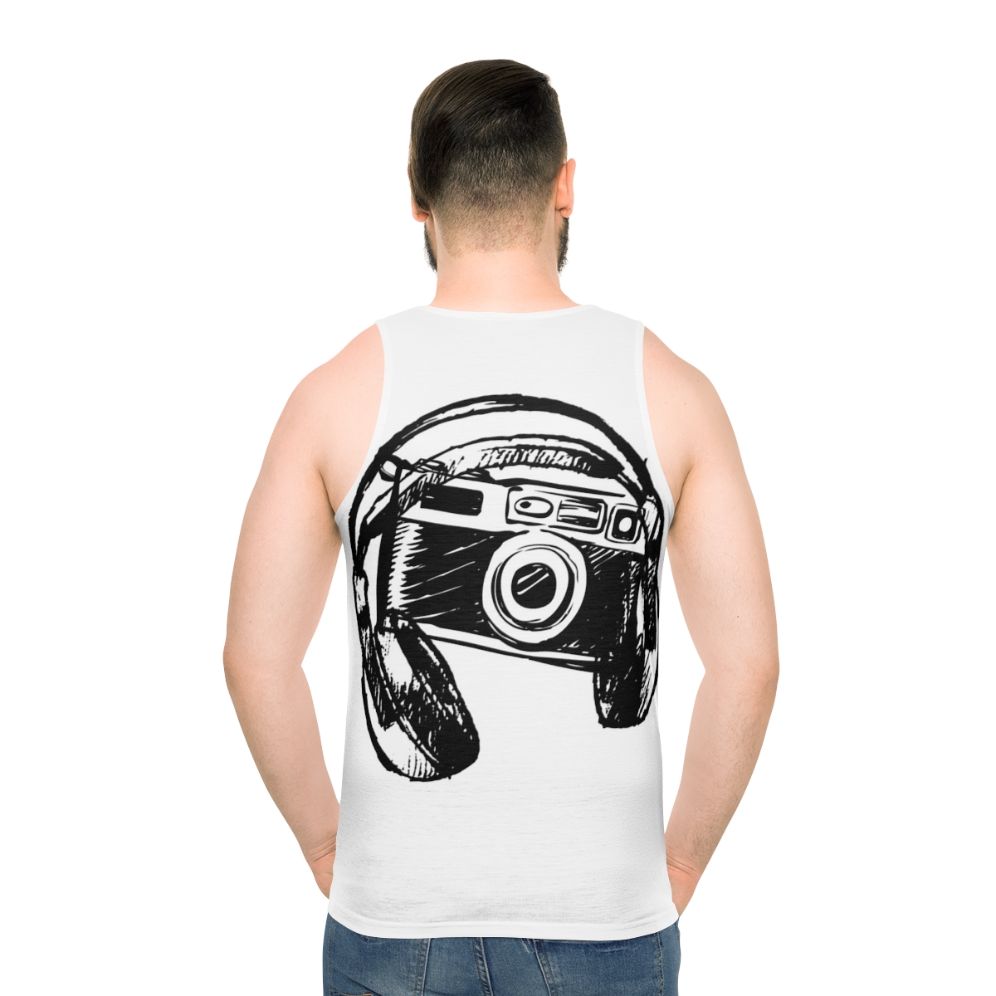 Unisex hobby tank top with audio and photography icons