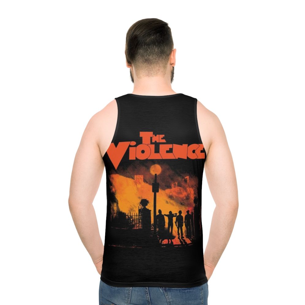 Unisex horror movie tank top with violent, spooky, and humor-filled design