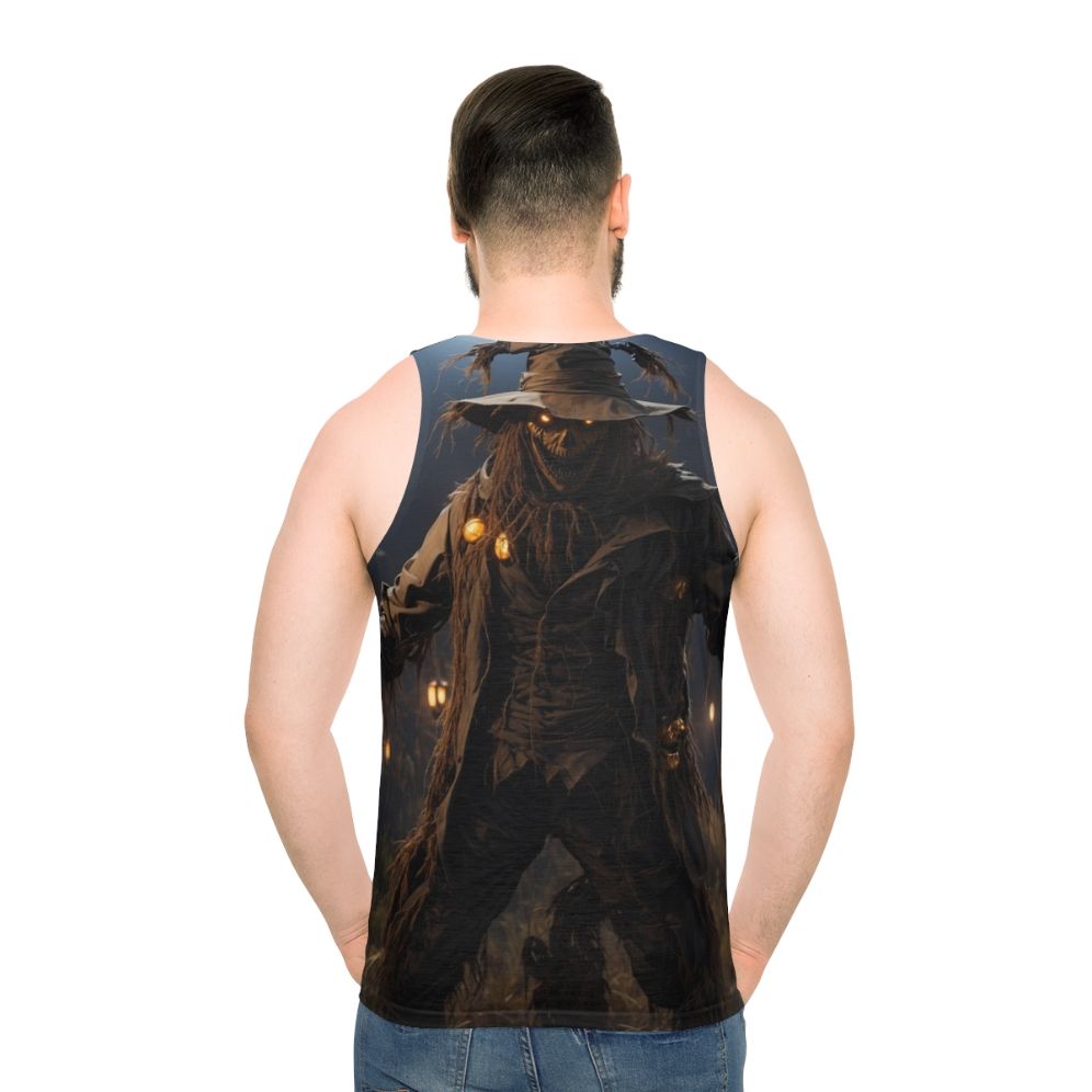 Unisex horror tank top with spooky scarecrow design