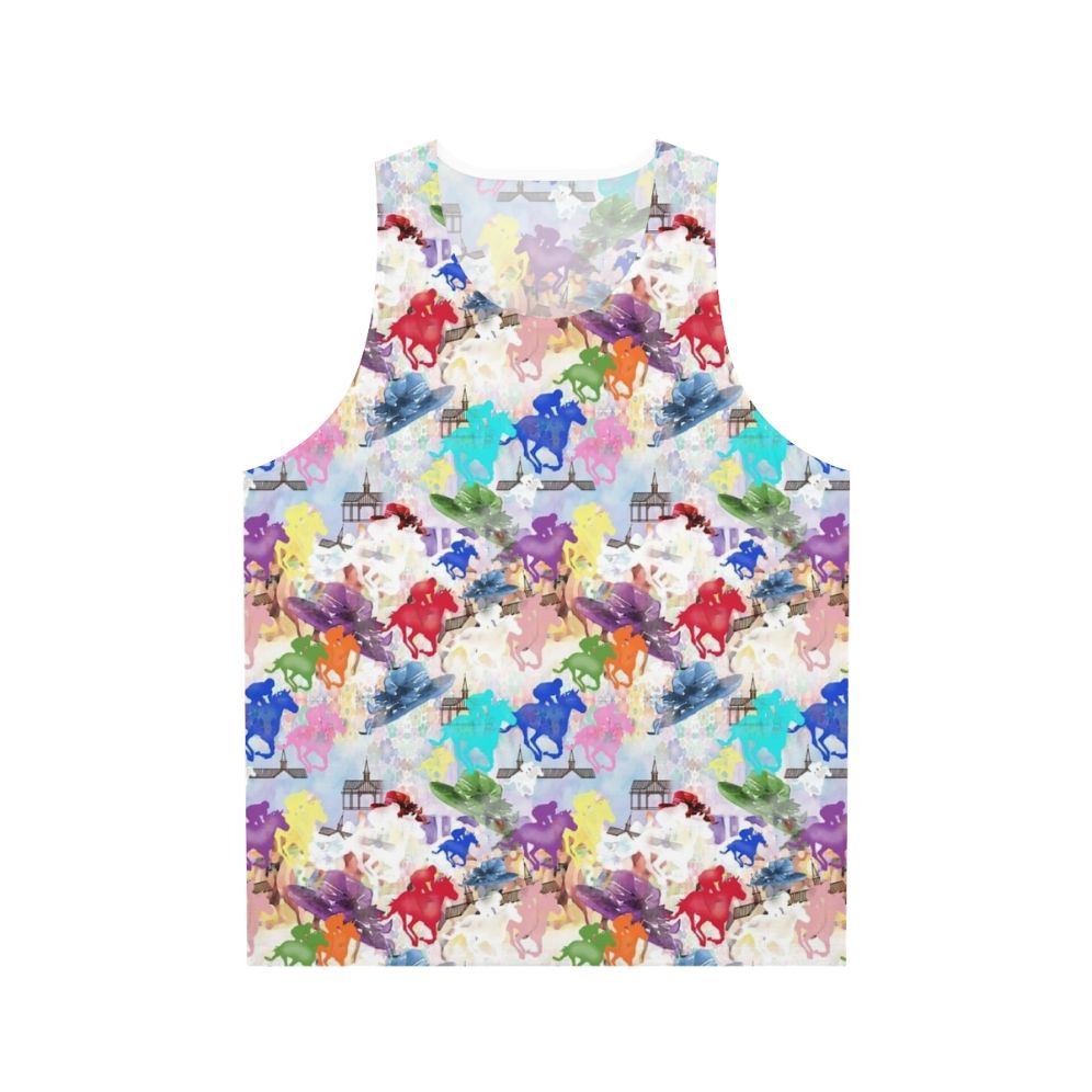 Unisex horse racing tank top with colorful horse silhouette design