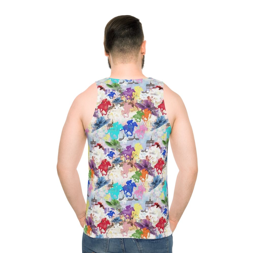 Unisex horse racing tank top with colorful horse silhouette design