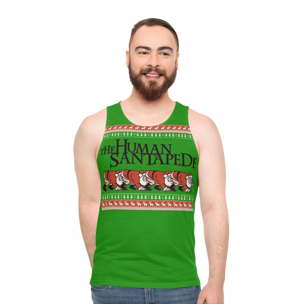Unisex horror movie inspired tank top with The Human Centipede design