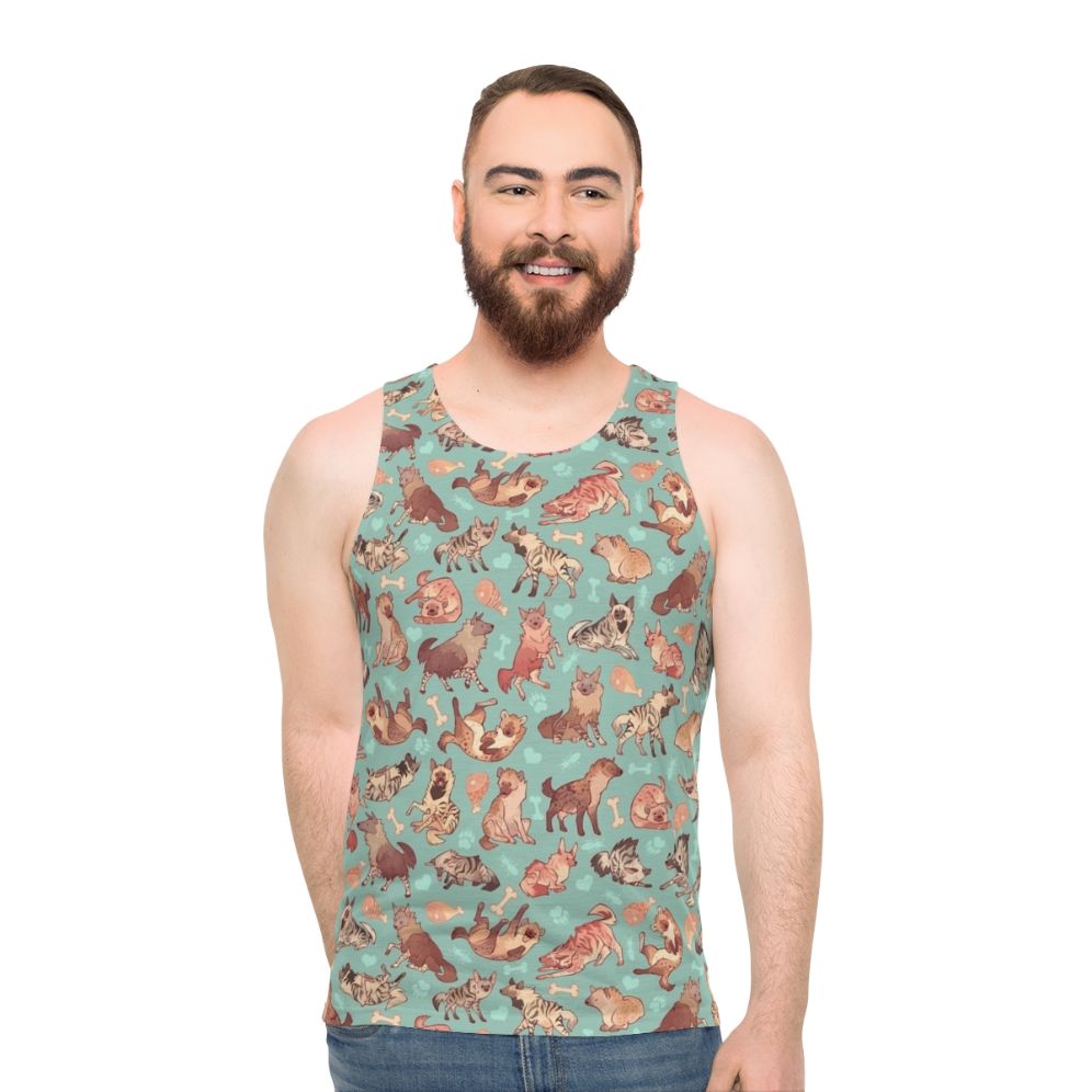 Unisex tank top with hyena print design