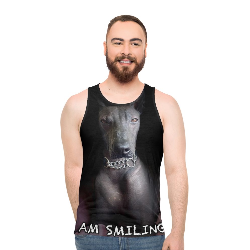 Unisex tank top with "I Am Smiling" design for xoloitzcuintle dog lovers