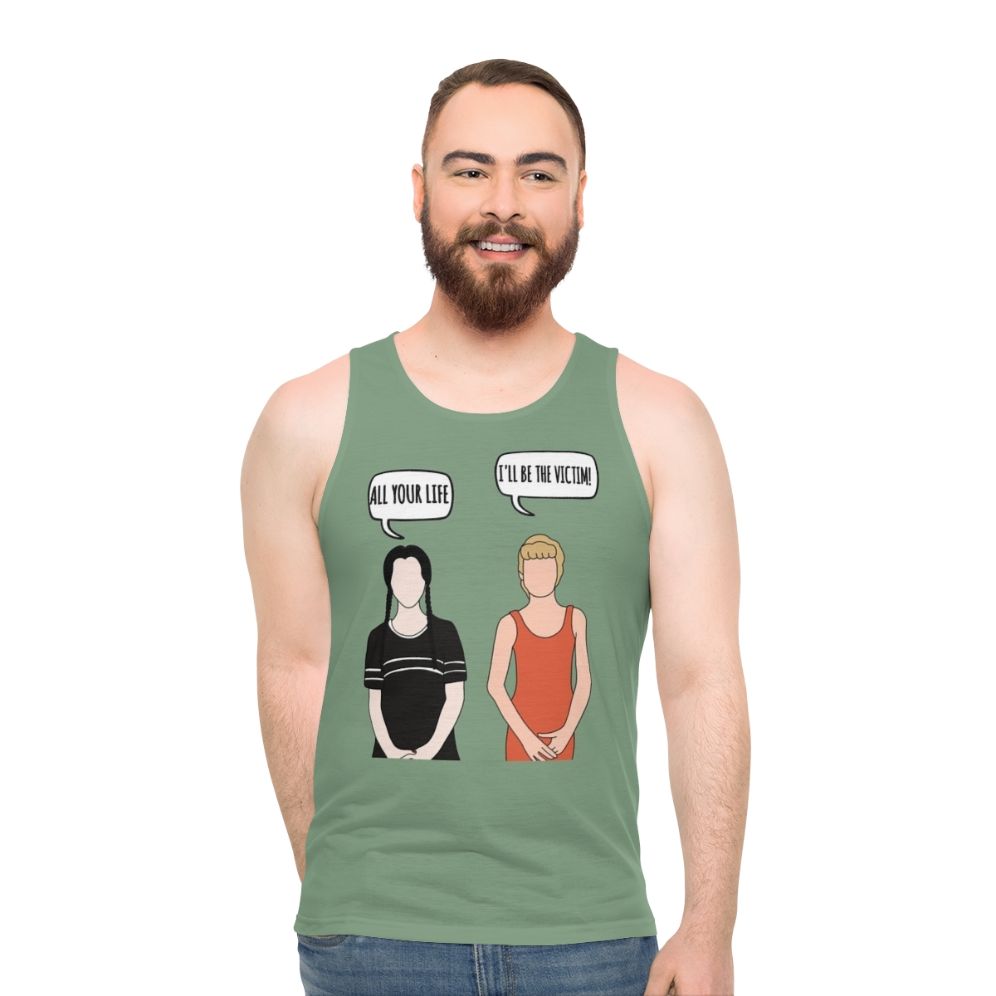 Unisex 'I'll Be the Victim' Addams Family-Inspired Tank Top