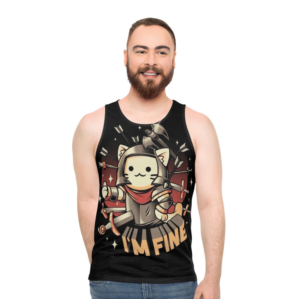 Unisex "I'm Fine" Cat Medieval Knight Tank Top