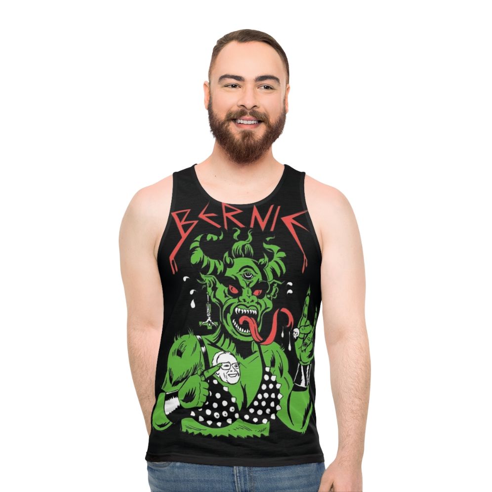 Unisex tank top with 'In League With Bernie' design