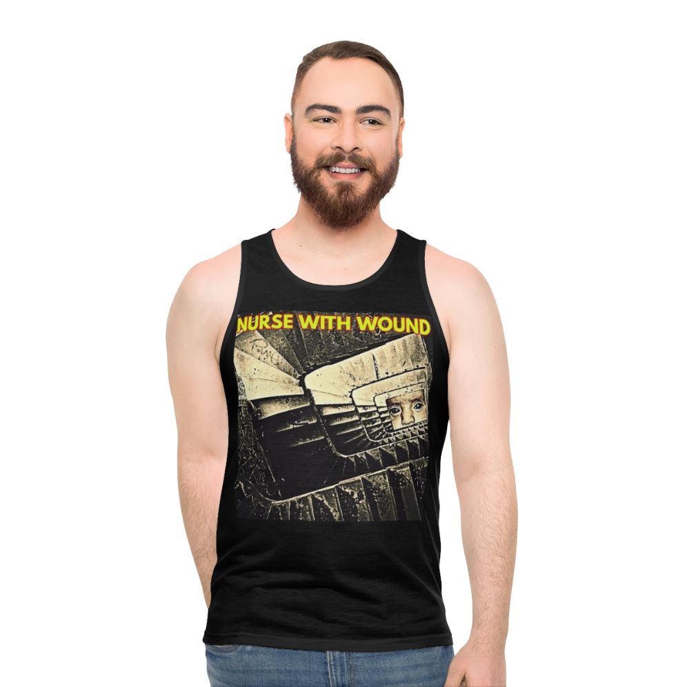 Unisex tank top featuring industrial and experimental music artwork