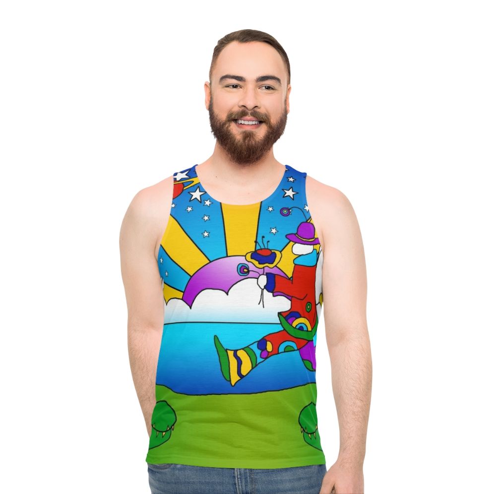 Unisex tank top with inspirational "It's Not the End, It's Only the Beginning" quote and psychedelic art design