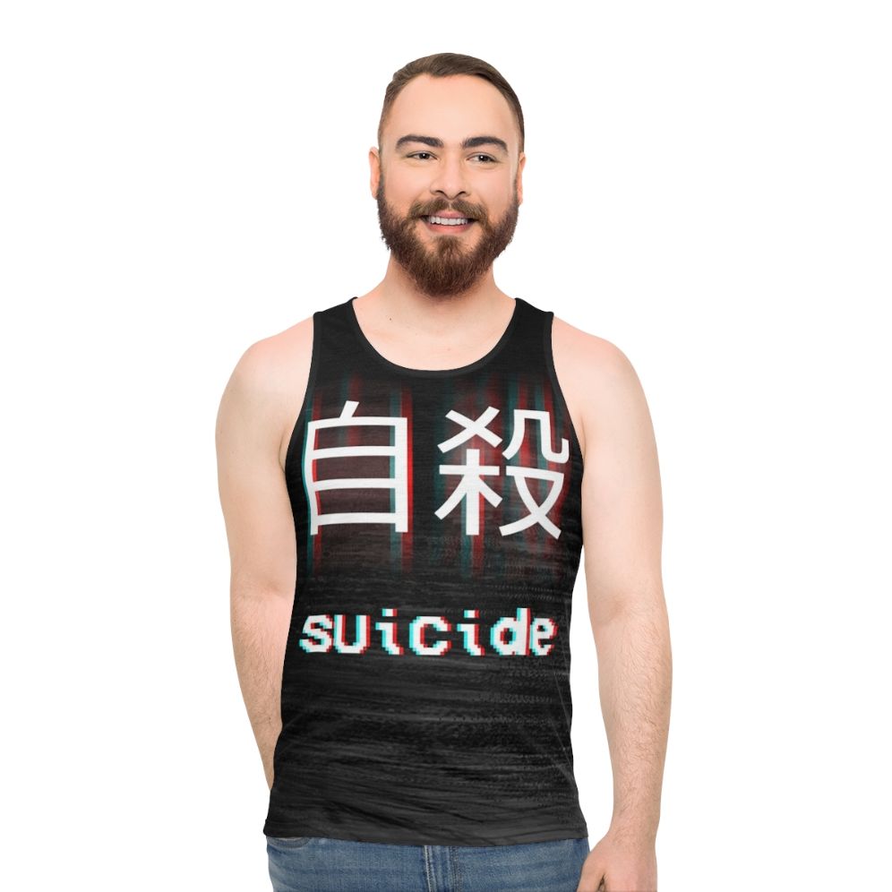 Unisex Japanese streetwear tank top with depression awareness design