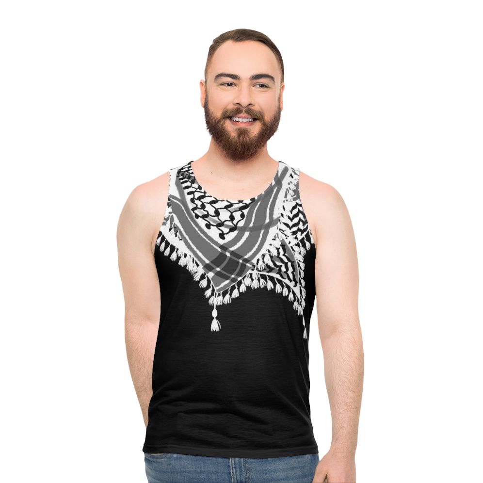 Unisex keffiyeh pattern black and white tank top