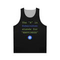 Unisex tank top with Kubernetes logo and text "The H in Kubernetes Stands for Happiness"