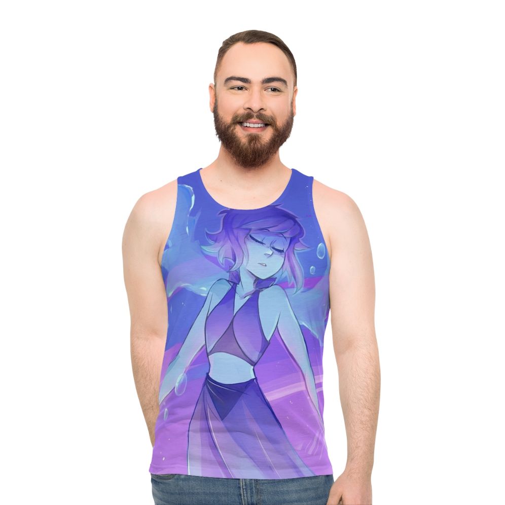 Unisex lapis lazuli inspired tank top with blue and purple design