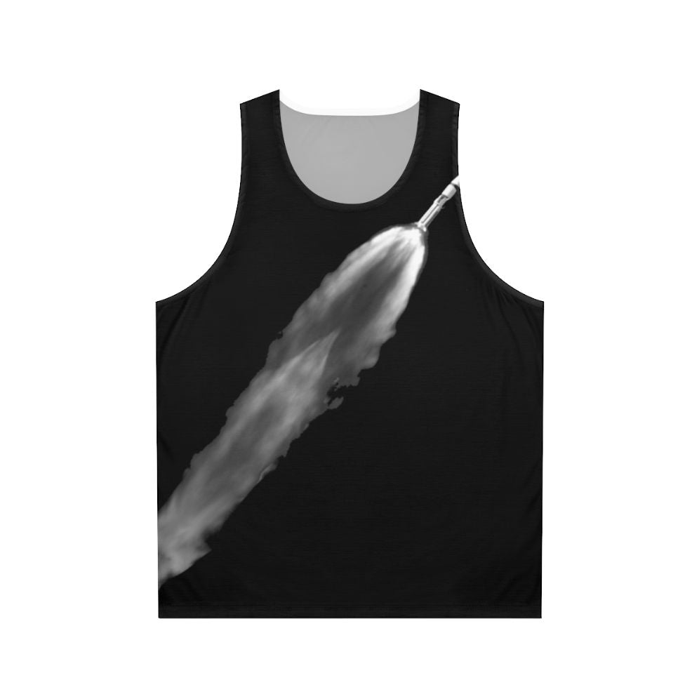 Unisex tank top with rocket, saturn v, and space design