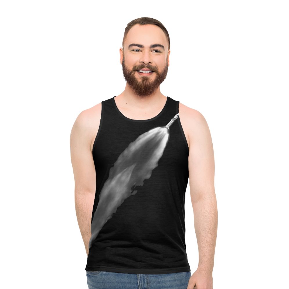 Unisex tank top with rocket, saturn v, and space design