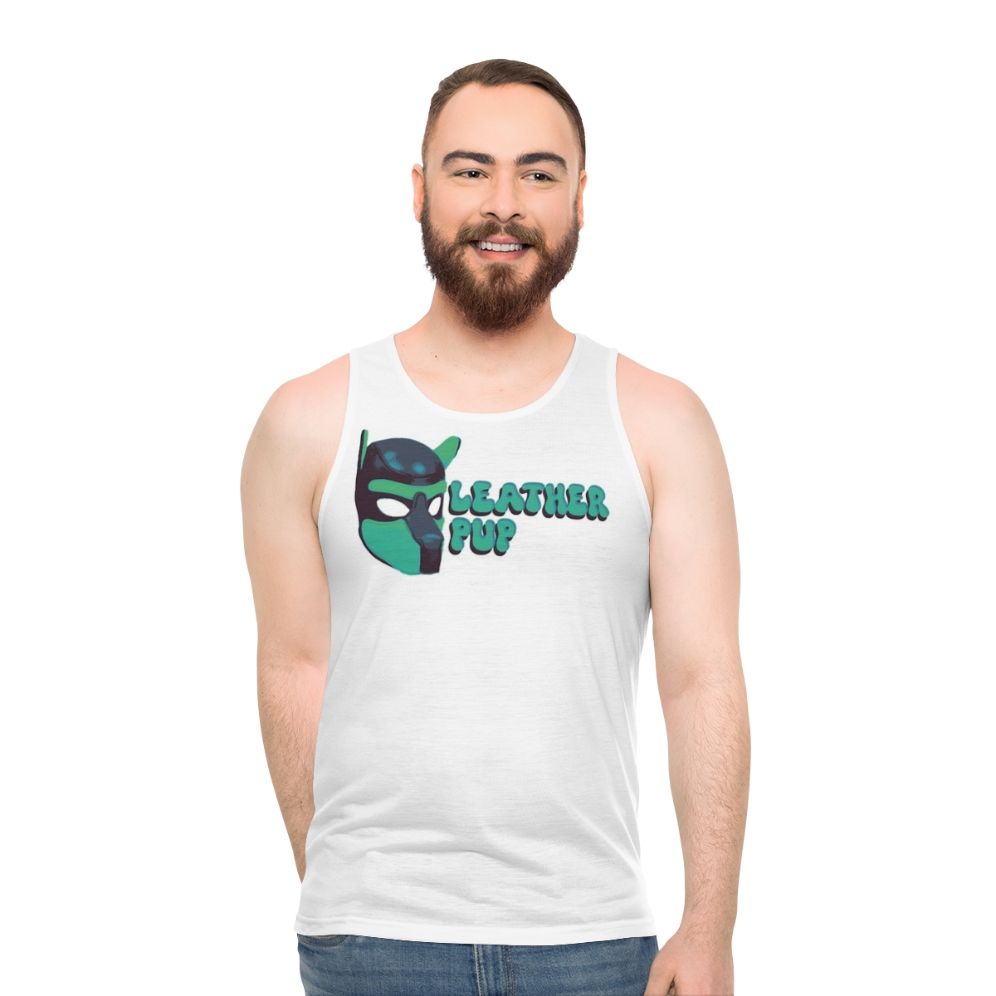 Unisex leather dog mask tank top for puppy play and BDSM