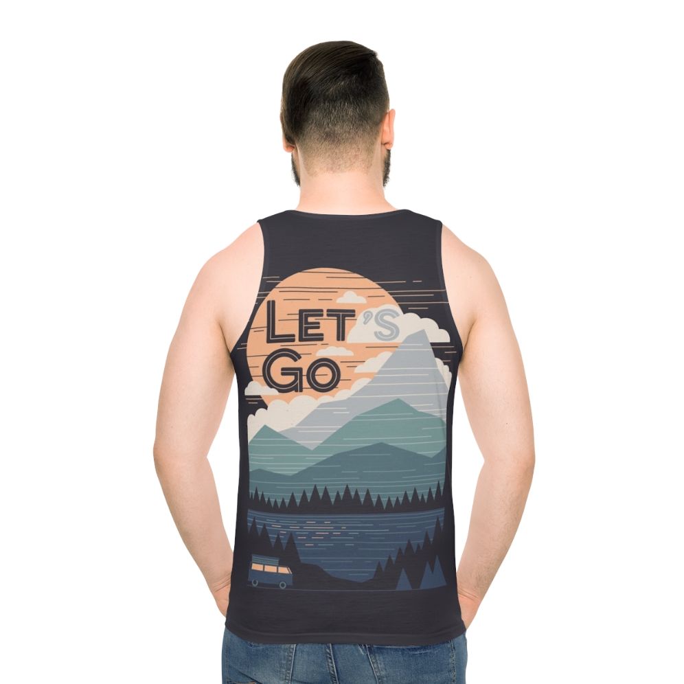 Unisex 'Let's Go' minimalist tank top with mountain landscape design