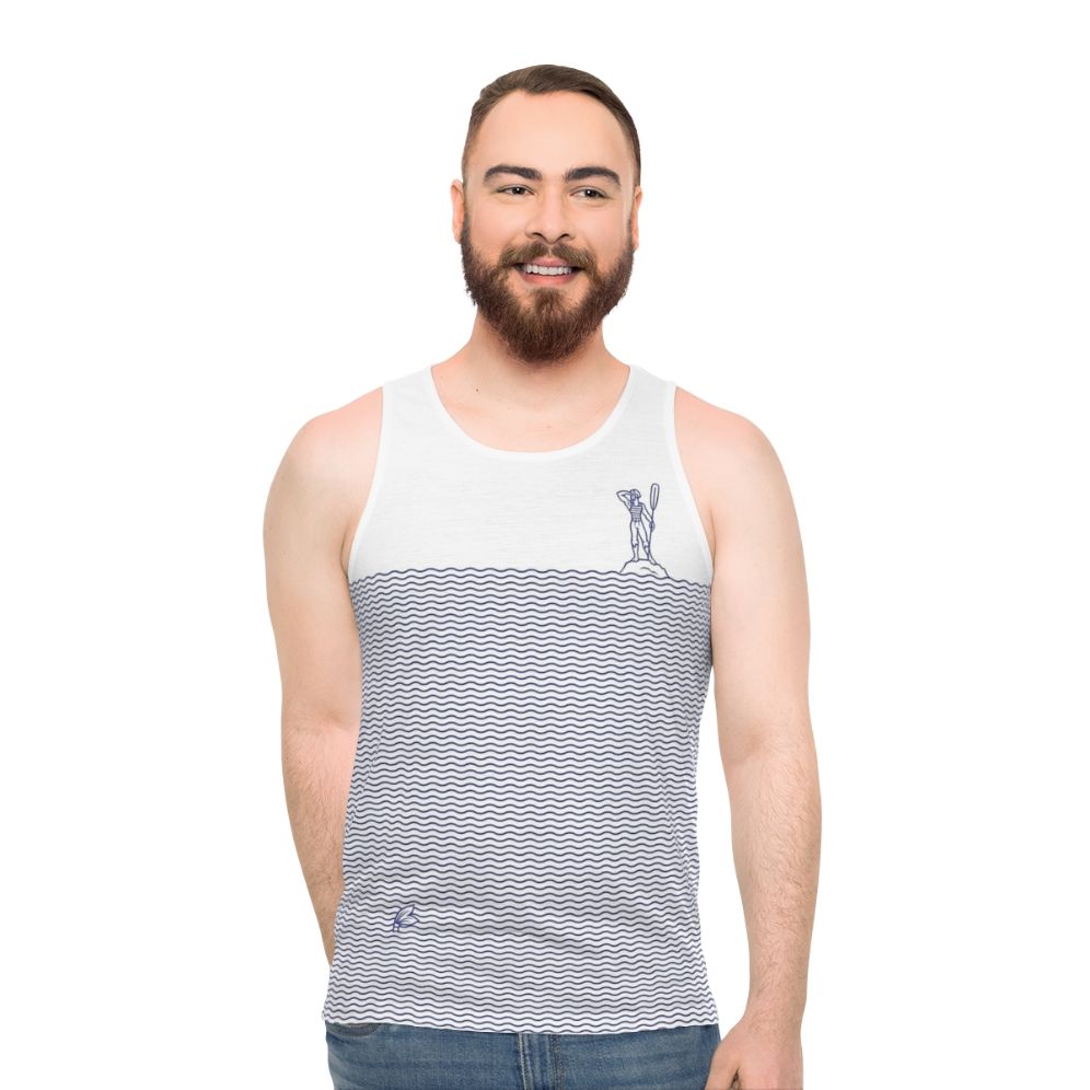 Unisex LGBTQ+ tank top with romantic sailor and merman design