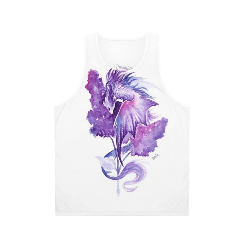 Unisex lilac dragon watercolor art tank top