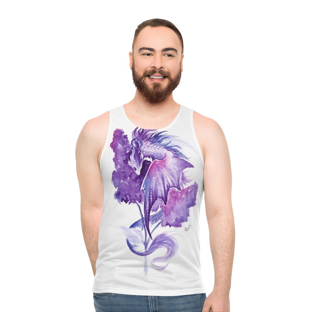 Unisex lilac dragon watercolor art tank top