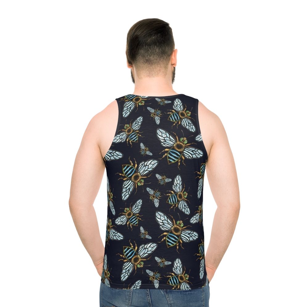 Unisex Lino Print Blue Banded Bee Tank Top