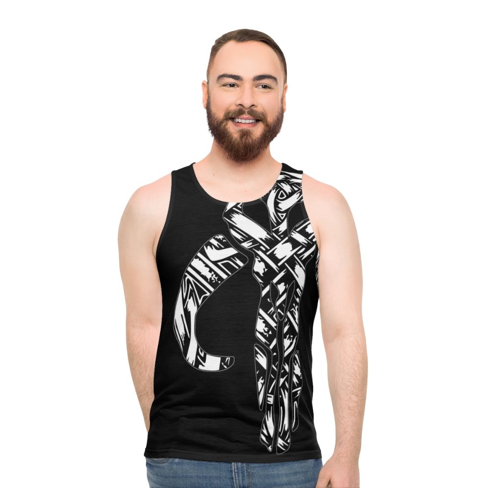 Unisex tank top with Mandalorian and Scandinavian design featuring mythosaur skull