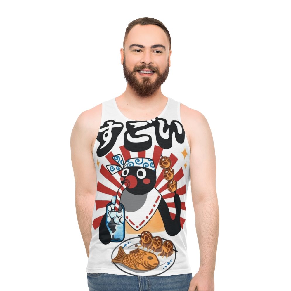 Unisex tank top with retro cartoon penguin design