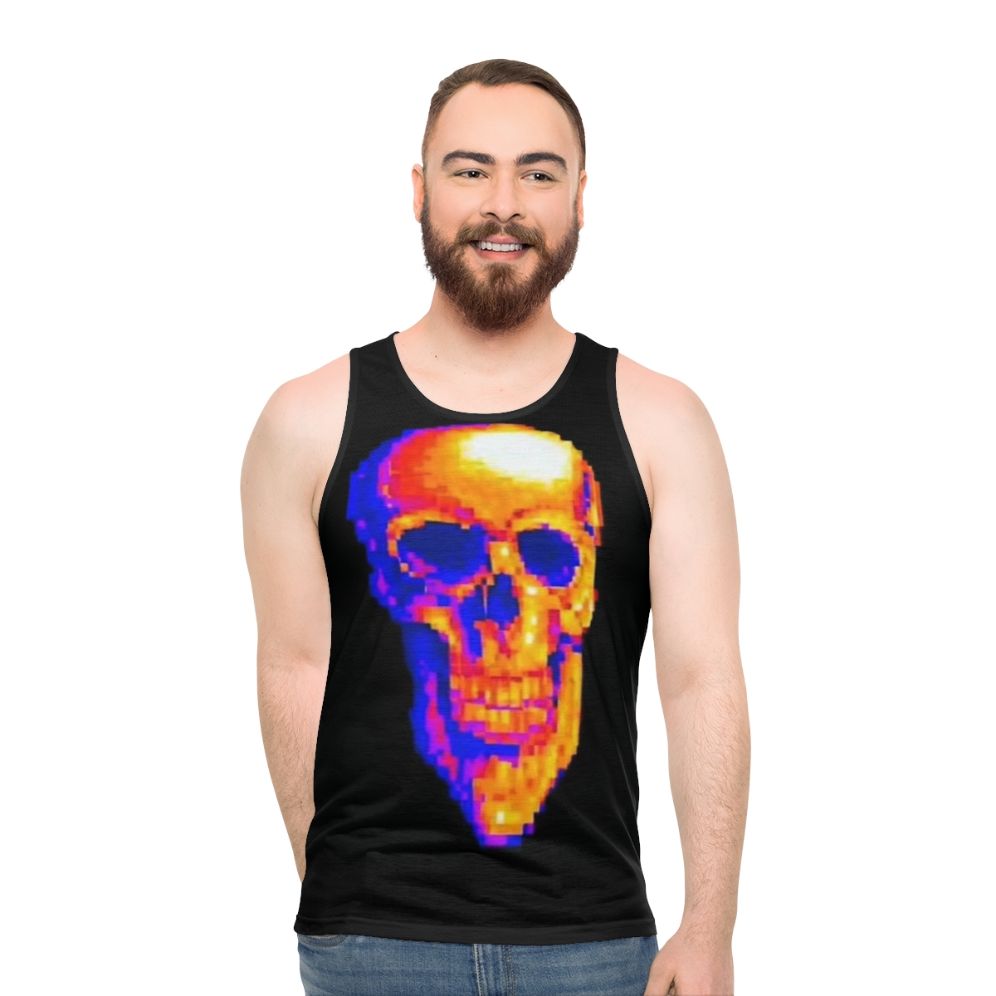 Unisex MDE tank top with skull and pixel art design