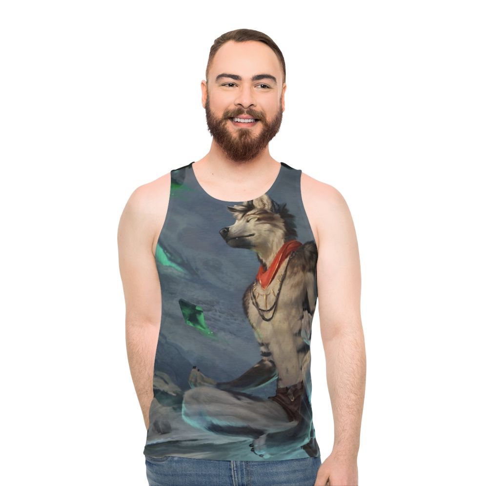 Unisex meditation tank top with fantasy animal design