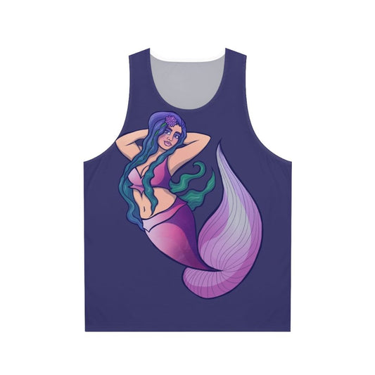 Unisex mermaid tank top with ocean and mythical creature design
