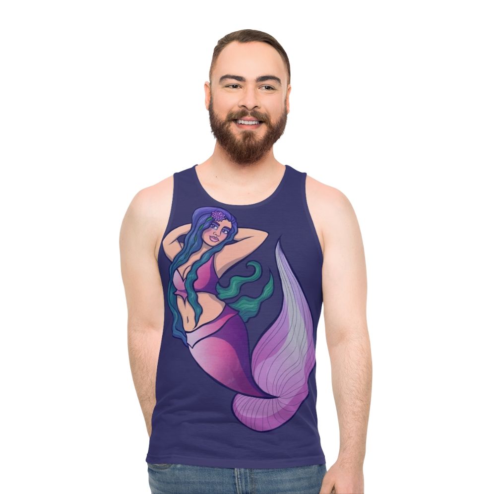 Unisex mermaid tank top with ocean and mythical creature design