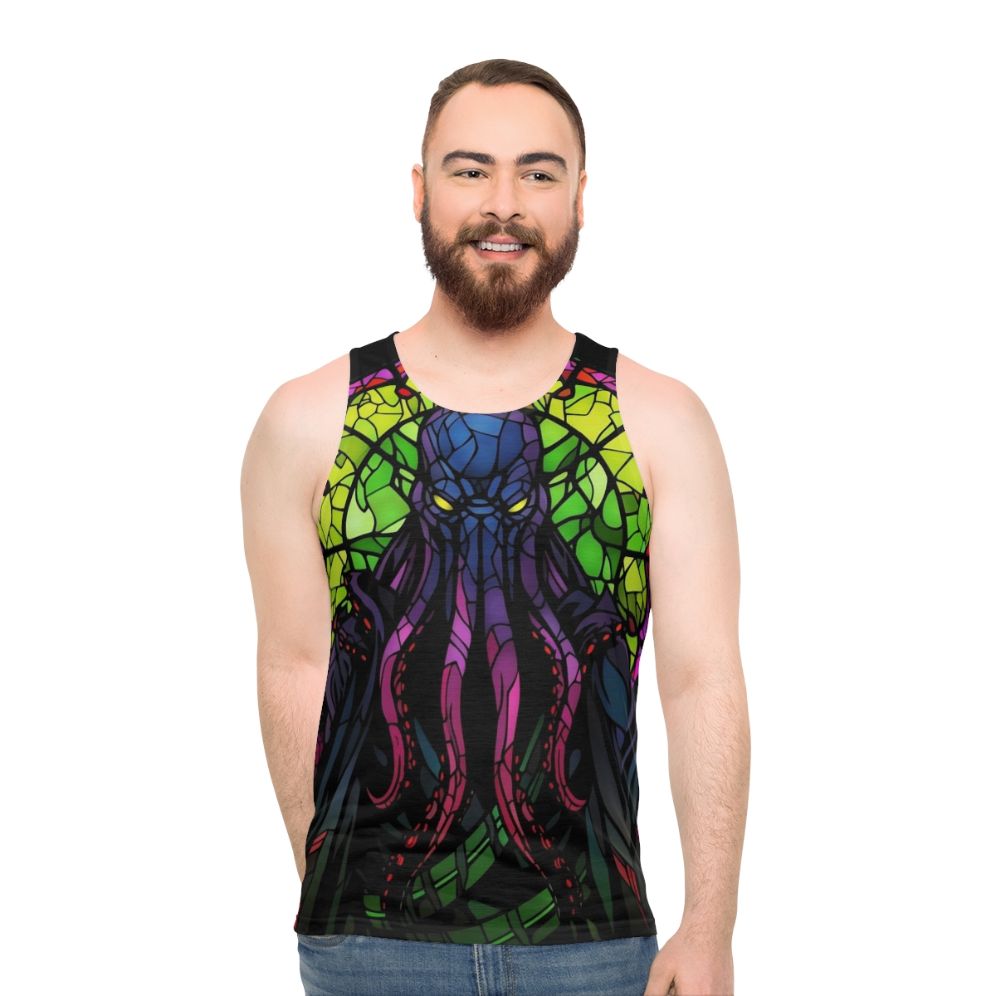 Unisex tank top featuring a fantasy horror inspired design of a Mindflayer