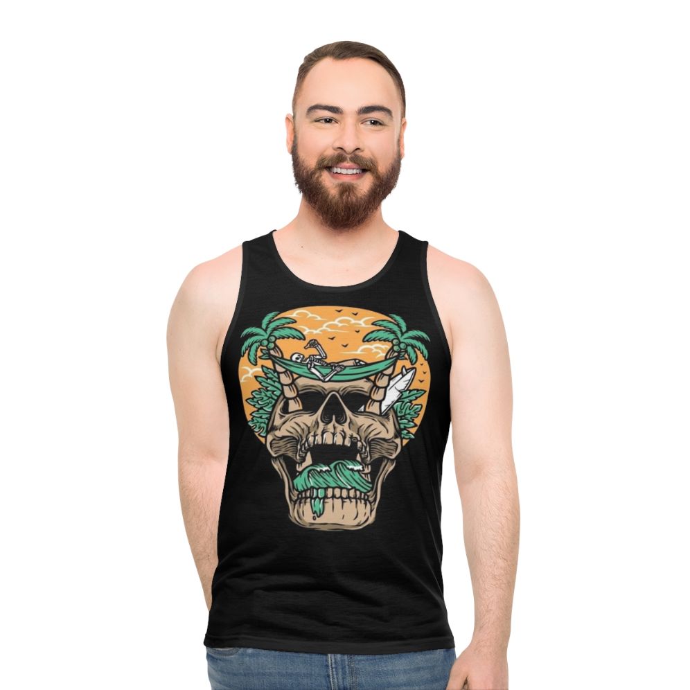 Unisex modern design tank top for kneeboarding and surf art fans