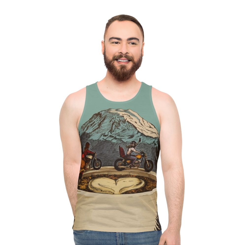 Unisex motorcycle tank top with The Dream Roll 2016 poster design