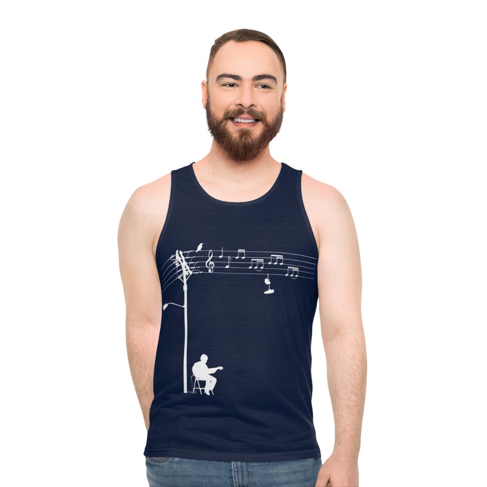 Unisex tank top with retro sound wave and music note graphic