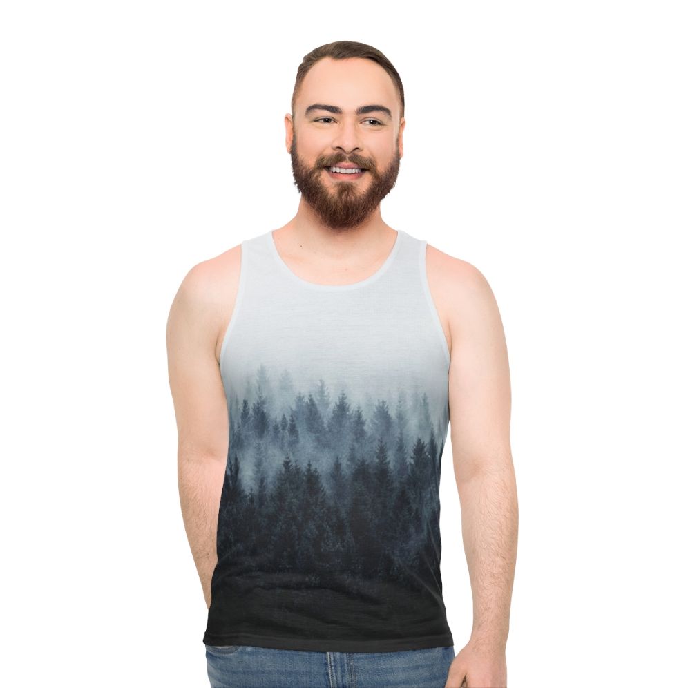 Unisex nature inspired mist forest tank top