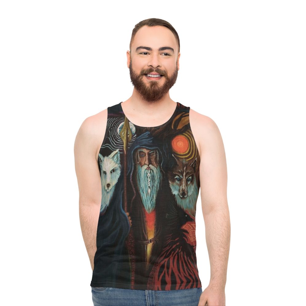 Unisex tank top with Norse mythology design featuring Odin and Wotan