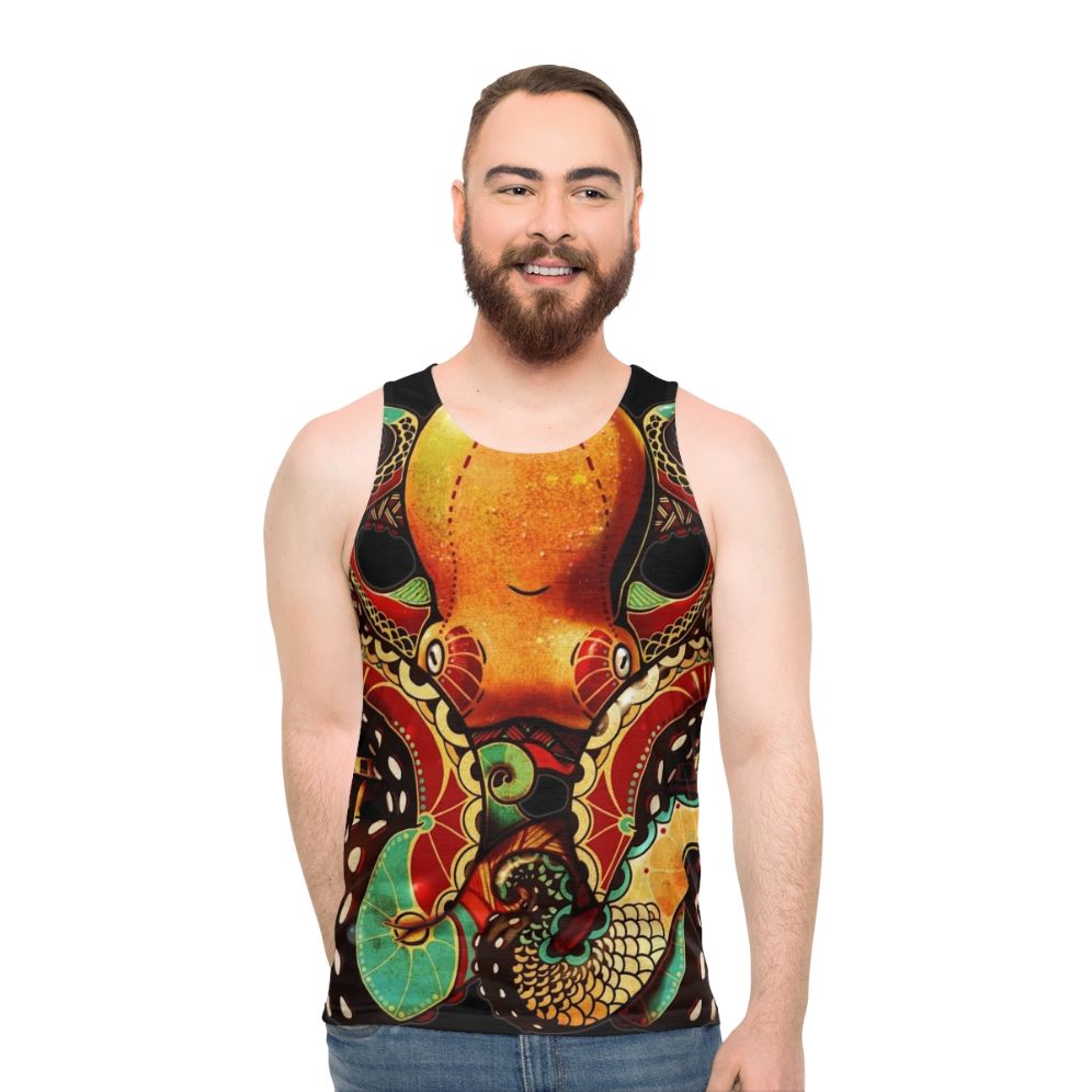 Unisex octopus tank top with nautical and tribal design
